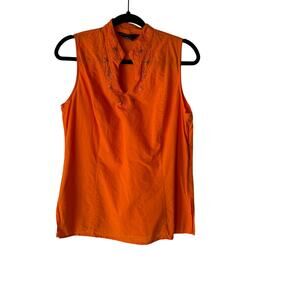 Vintage Y2K Strategy Orange‎ Sleeveless Top S Embroidered Beaded Cotton Blouse